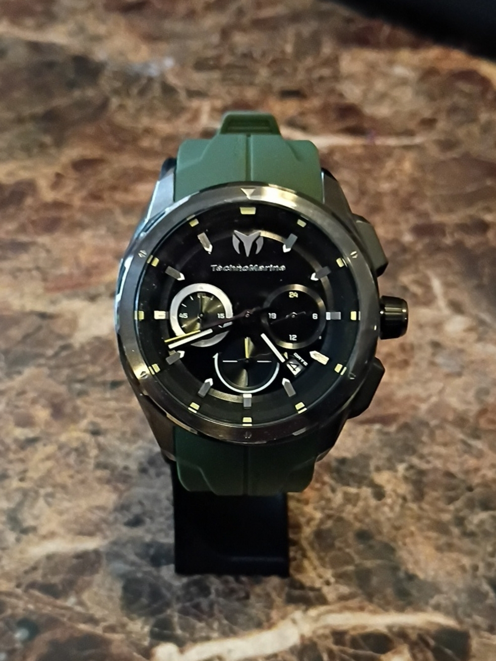 Technomarine Ocean Nomad 43mm Black Dial Watch with Olive Green Strap